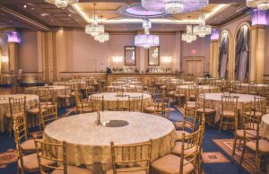 Elegant formal dinner setup in a modern event space St Louis, perfect for weddings, receptions, and corporate gatherings.