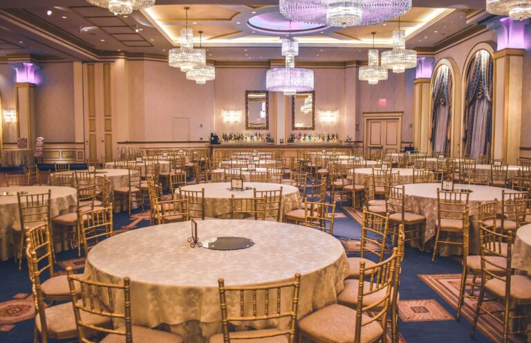 Elegant formal dinner setup in a modern event space St Louis, perfect for weddings, receptions, and corporate gatherings.