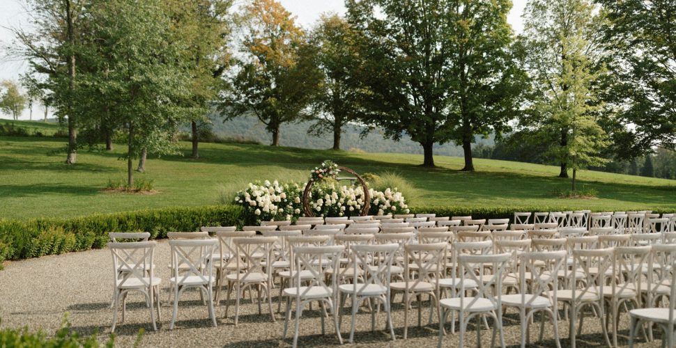 Elegant event space St Louis with rows of chairs set up for a wedding ceremony.