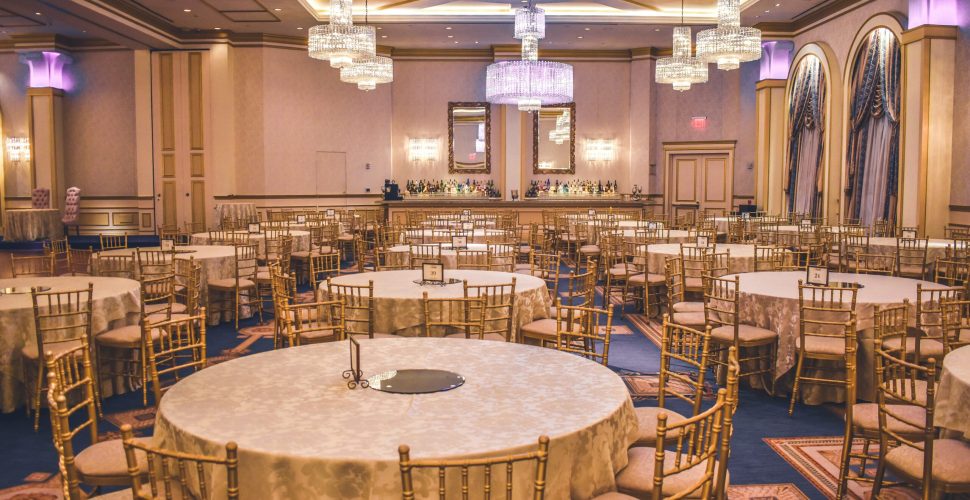 Elegant formal dinner setup in a modern event space St Louis, perfect for weddings, receptions, and corporate gatherings.
